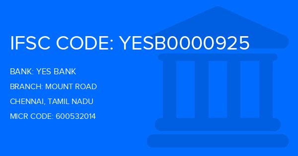 Yes Bank (YBL) Mount Road Branch IFSC Code