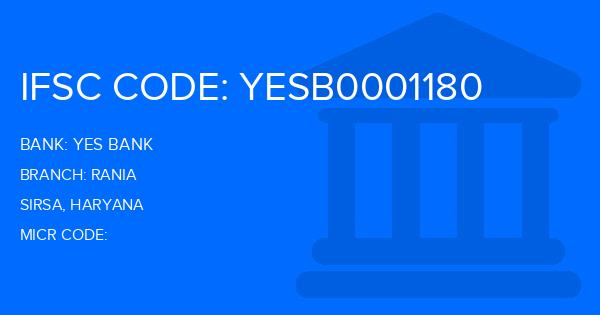 Yes Bank (YBL) Rania Branch IFSC Code