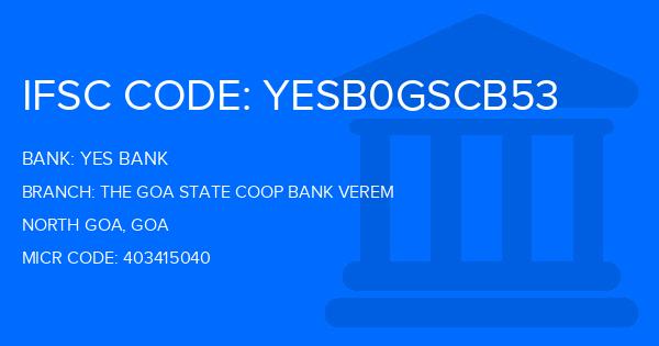 Yes Bank (YBL) The Goa State Coop Bank Verem Branch IFSC Code